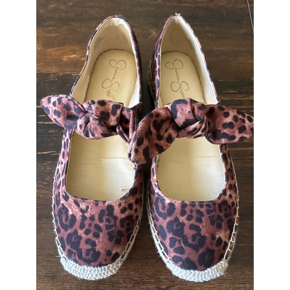 Jessica Simpson Lyera Leopard Print Espadrille Bow Flats Shoes 8.5M 39.5